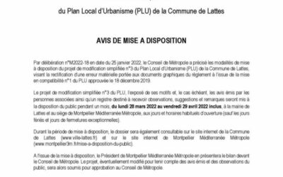 Avis de mise à disposition – Modification simplifié n°3 PLU commune de Lattes